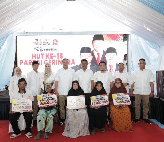 HUT Gerindra ke-18, DPC Gerindra Kota Serang Salurkan Bantuan RTLH dan Bagikan Ribuan Sembako